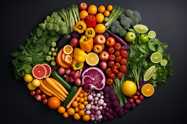 Fondo de alimentos con variedad de vegetales coloridos orgánicos frescos AI generativa