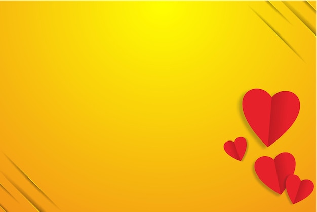 fondo amarillo día de San Valentín corazones rojos en una pared amarilla concepto para el amor espacio de copia para el texto