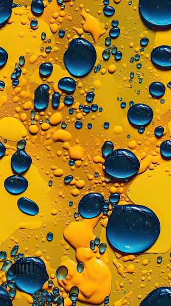 Un fondo amarillo con gotas de agua