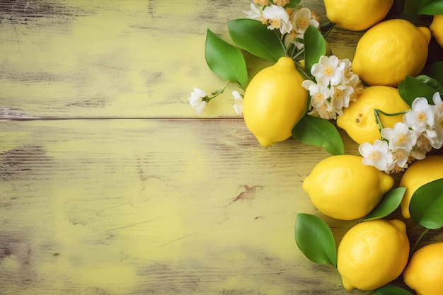 Un fondo amarillo con limones y flores.