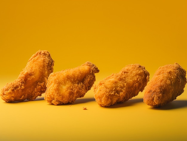 Foto un fondo amarillo con un montón de nuggets de pollo