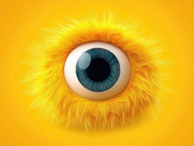 Foto un fondo amarillo con un ojo azul y un fondo amarillo