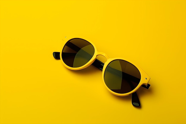 Un fondo amarillo con un par de gafas de sol que dice "gafas de sol".