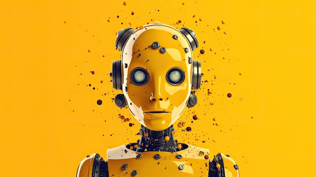 Fondo amarillo con un robot amarillo