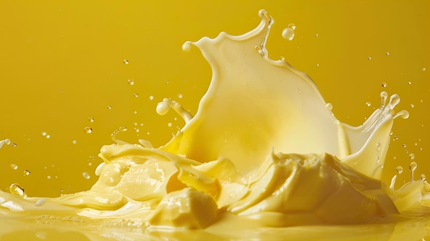 un fondo amarillo con una salpicadura de líquido con las palabras salpicadura en él