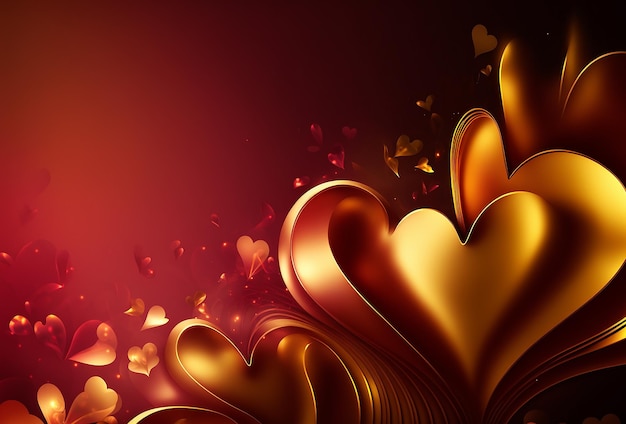 Fondo de amor rojo con corazón dorado estilizado IA generativa