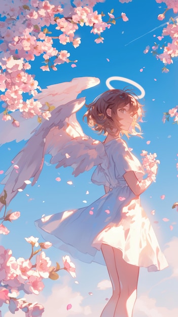 El fondo del ángel del anime es la flor de cerezo.