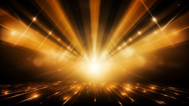 Fondo de animación abstracto naranja dorado con partículas en movimiento y parpadeo forma telón de fondo de efecto de rayo de luz bokeh