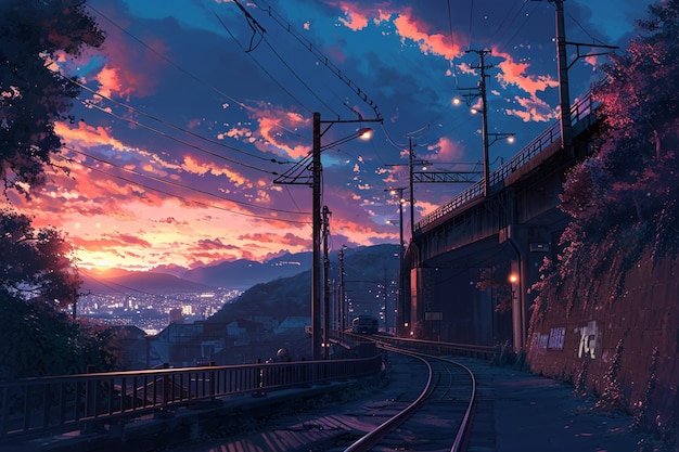 fondo del anime escena de la tarde ciudad