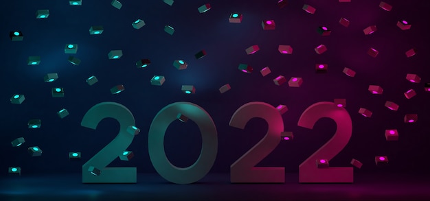 Fondo de año nuevo 2022 con luz de neón en el fondo del cuarto oscuro