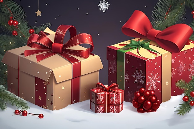 Fondo de Año Nuevo Caja de regalos de Navidad realista