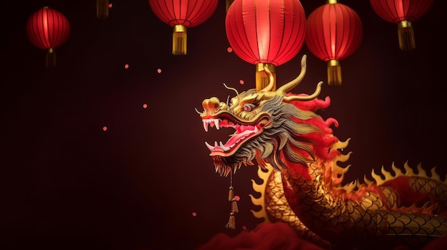 Fondo de año nuevo chino con dragón Ilustración AI GenerativexA