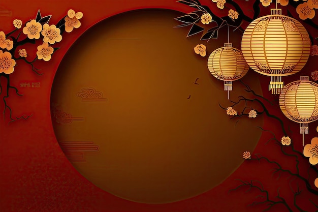 Fondo de año nuevo chino con maqueta de espacio de copia Telón de fondo rojo China Holiday generative ai