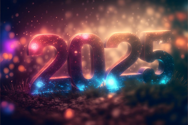 Fondo de año nuevo luz bokeh y las letras 2025 fondo de pantalla arte generado por red neuronal