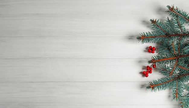 Fondo de año nuevo y Navidad con árbol de Navidad sobre un fondo blanco de madera Feliz Navidad