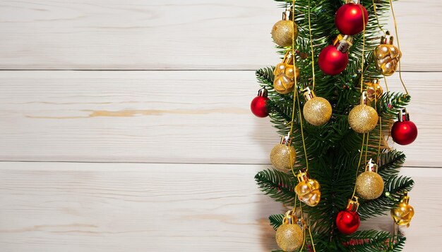 Fondo de año nuevo y Navidad con árbol de Navidad sobre un fondo blanco de madera Feliz Navidad