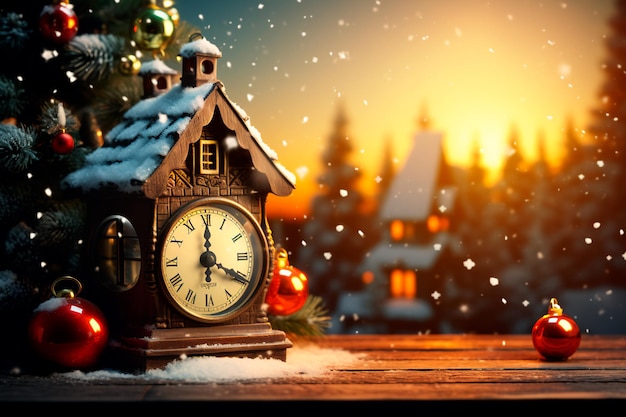 Fondo de año nuevo Reloj de año nuevo Atmósfera de invierno Vacaciones de invierno AI generado