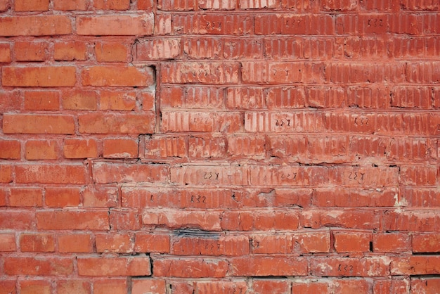 Fondo, antiguo muro de ladrillo rojo