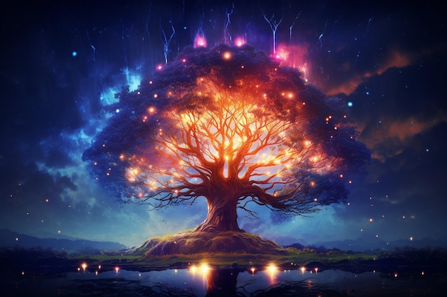 Fondo de árbol mágico de fantasía cósmica