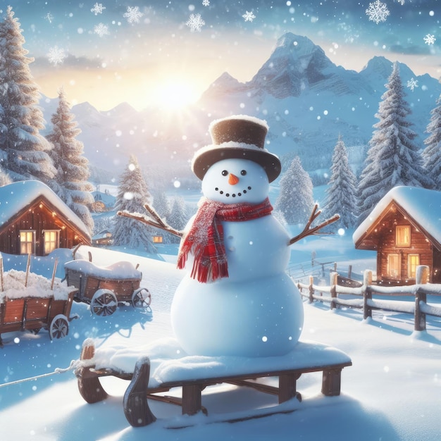 Fondo de árbol de Navidad de Papá Noel y muñeco de nieve para banner de redes sociales