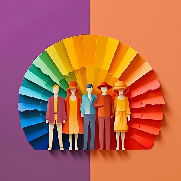 Foto fondo de arco iris y personas en estilo papel ia generativa