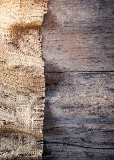 Foto fondo de arpillera y textura de madera