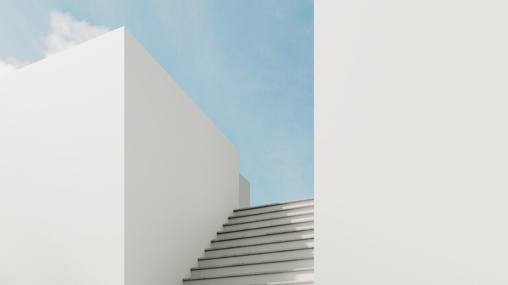 Fondo arquitectónico abstracto 3D Render Edificio moderno sobre fondo de cielo azul