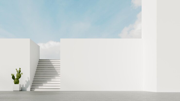 Fondo arquitectónico abstracto 3D Render Edificio moderno sobre fondo de cielo azul