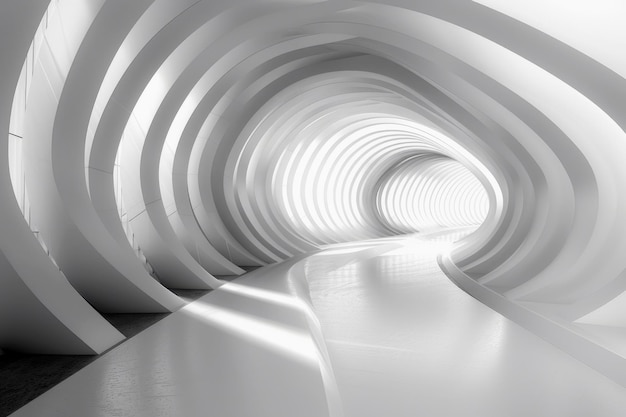 Fondo arquitectónico abstracto interior de espacio abierto vacío Túnel blanco con arcos repetidos