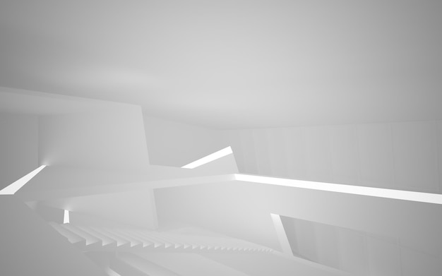 Fondo arquitectónico abstracto liso blanco Vista nocturna con ilustración 3D de iluminación
