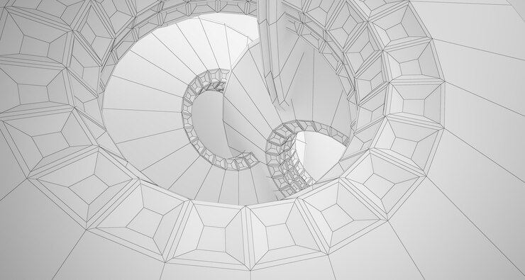 Foto fondo arquitectónico de dibujo abstracto interior blanco con discos e iluminación de neón 3d