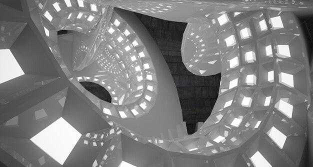 Foto fondo arquitectónico interior de hormigón abstracto con discos blancos brillantes suaves iluminación de neón