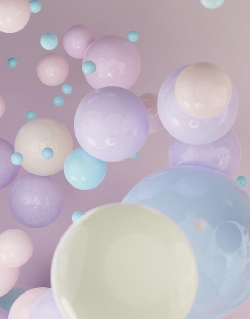Fondo de arte 3d colorido abstracto con múltiples colores Gotas líquidas flotantes brillantes pompas de jabón metaballs Composición abstracta con bolas de colores en diferentes tamaños Concepto de espacio de copia