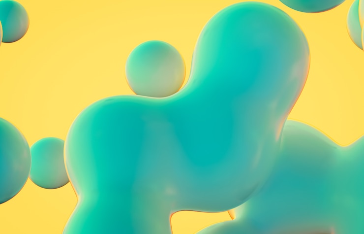 Foto fondo de arte abstracto 3d con manchas flotantes holográficas