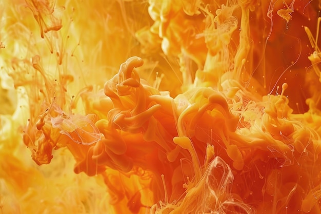 Fondo de arte abstracto con explosión de agua de tinta y llamas de fuego naranja