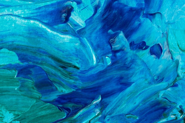 Fondo de arte abstracto del océano. Diseño marino de verano con pinturas acrílicas. Textura de onda azul turquesa natural. Impresionismo en la pintura. Estudio marino. Mezcla de colores azul y verde. Arte contemporáneo