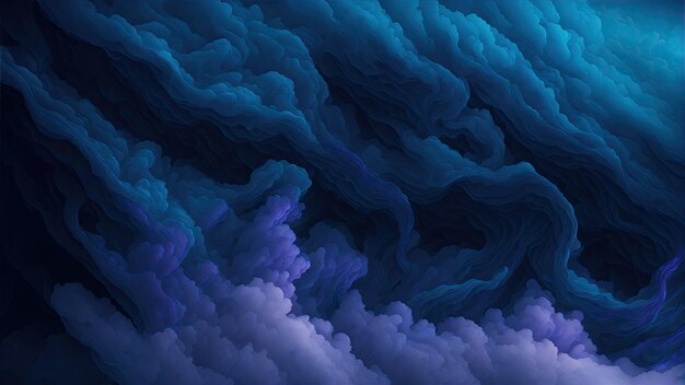 Fondo de arte abstracto de onda de nube de niebla brillante azul y púrpura Cielo de tormenta misteriosa Agua de pintura