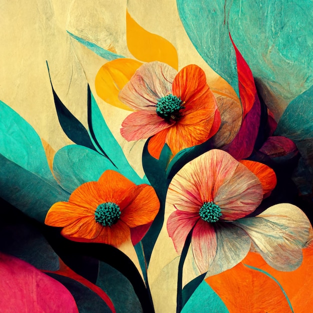 Fondo de arte de acuarela Diseño de papel tapiz generado digitalmente con arte de línea de pincel de pintura de flores