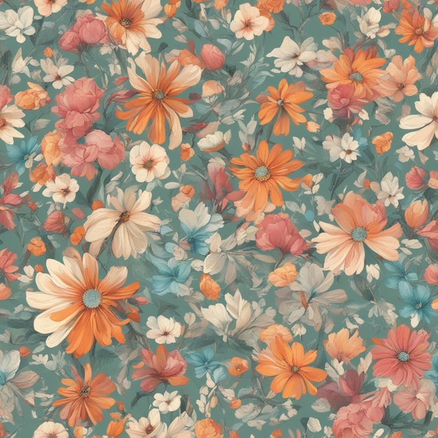 Un fondo de arte digital de patrones sin fisuras de flores