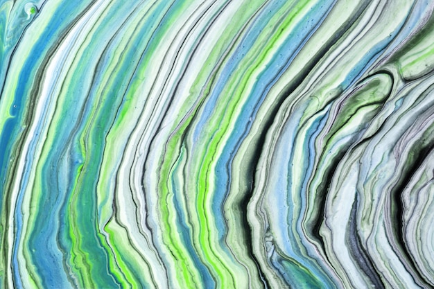 Fondo de arte fluido abstracto colores verde claro y azul. Mármol líquido. Cuadro acrílico con degradado blanco.