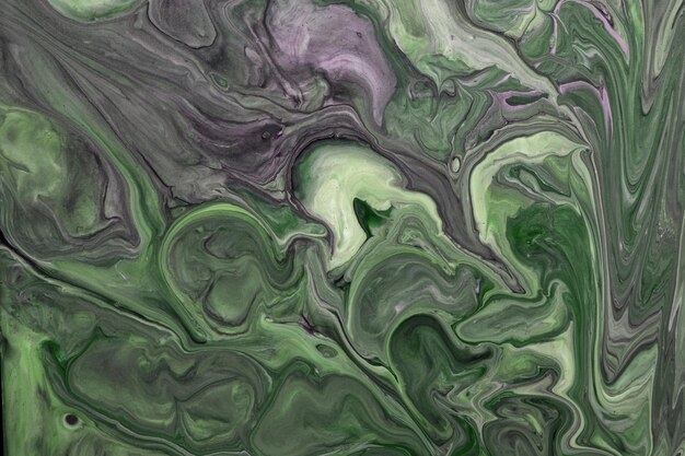 Fondo de arte fluido abstracto colores verde oscuro y verde oliva. Mármol líquido. Cuadro acrílico con degradado gris y splash