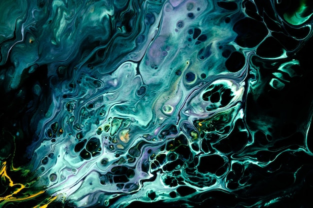 Fondo de arte fluido abstracto de hermoso patrón exclusivo Flujo de mezcla de pinturas negras verdes que se mezclan Manchas y rayas de textura de tinta para impresión y diseño