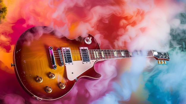 El fondo de arte de la guitarra eléctrica con colores vívidos