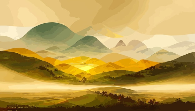 Fondo de arte de paisaje de lujo con ilustración de líneas doradas