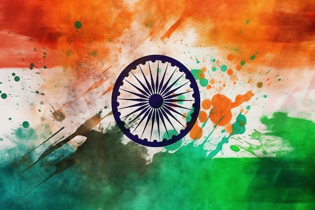 Fondo de arte de tinta Splash de bandera de India con símbolo de victoria IA generativa