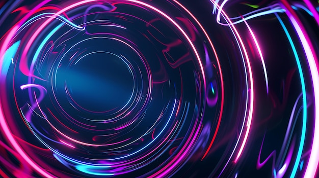 Fondo de arte de túnel de luz brillante de neón colorido abstracto Luz de velocidad iluminada Forma de línea en movimiento curvada Representación 3D
