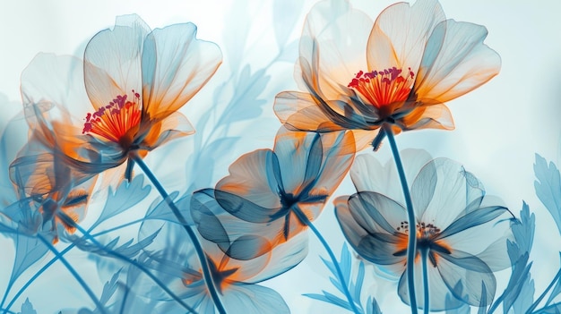 Fondo artístico con flores de rayos X transparentes Flores en flor Un hermoso telón de fondo floral