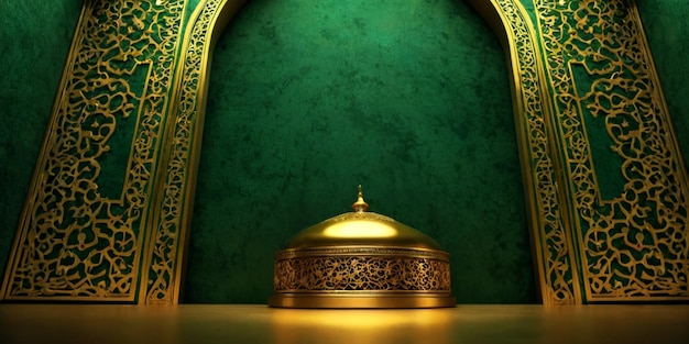 Foto fondo artístico verde y dorado lujoso diseño de fondo islámico imagen hd