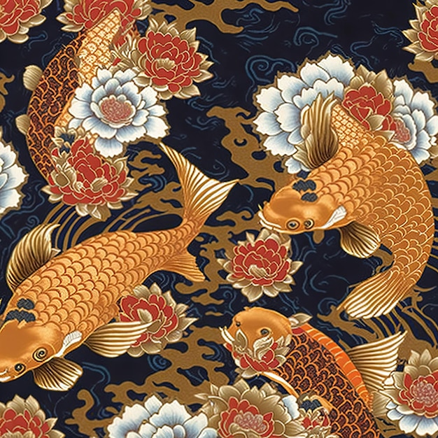 Fondo asiático Diseño de fondo de patrón abstracto de estilo japonés oriental con decoración de peces koi