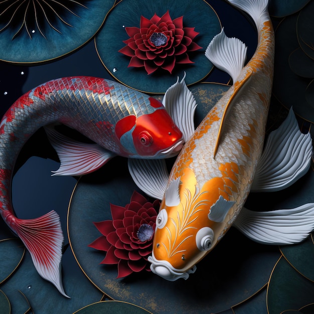 Fondo asiático Diseño de fondo de patrón abstracto de estilo japonés oriental con decoración de peces koi